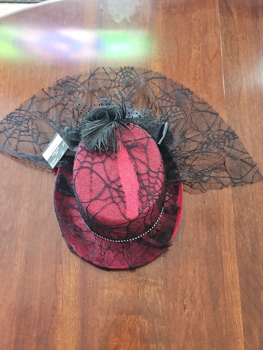 Red and Black Lace Hat Chapeau Women's Halloween Accessory